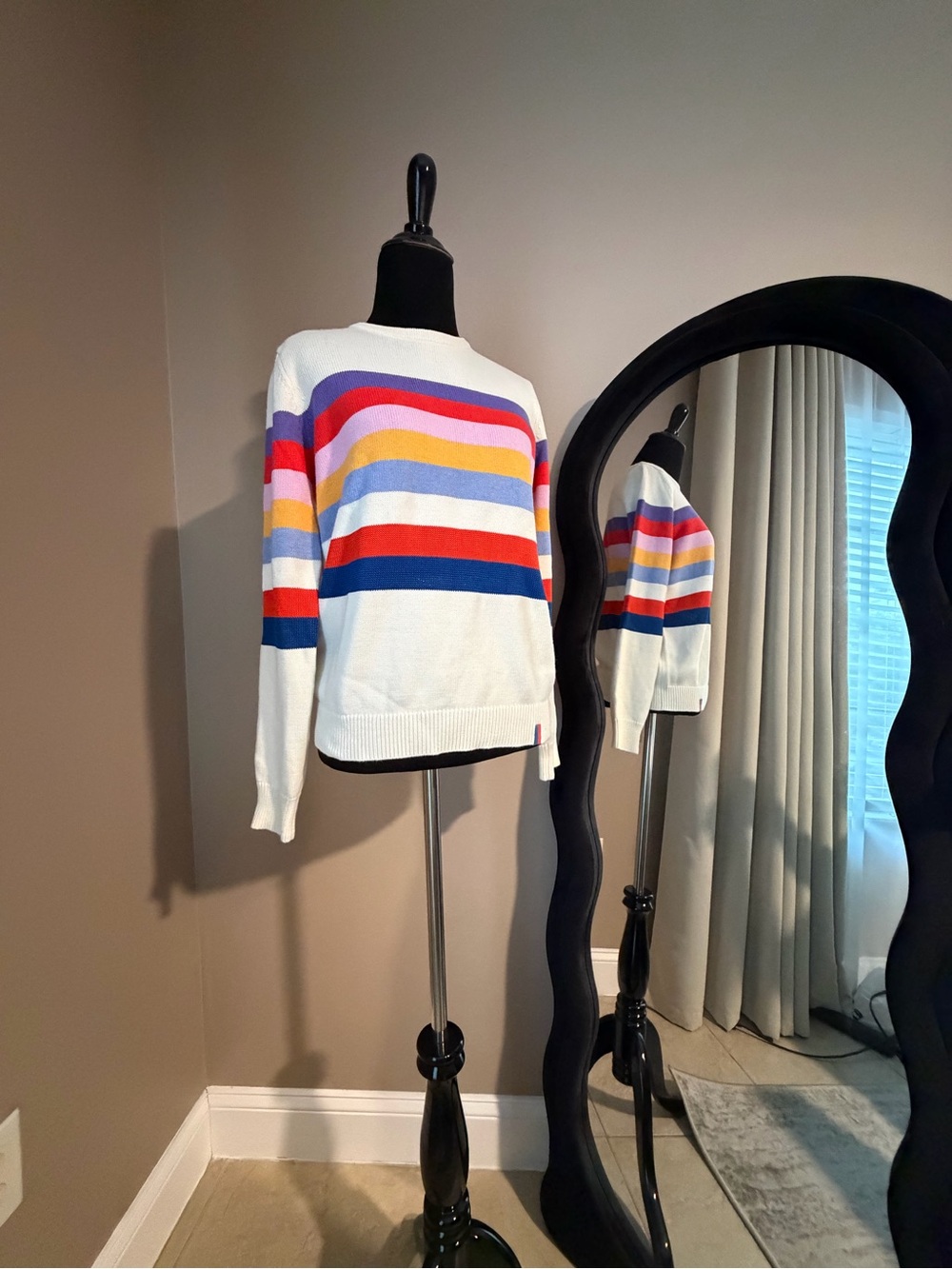 KULE The Day Trip Striped Crewneck Sweater - Cream Multi-Color Stripe - Size S